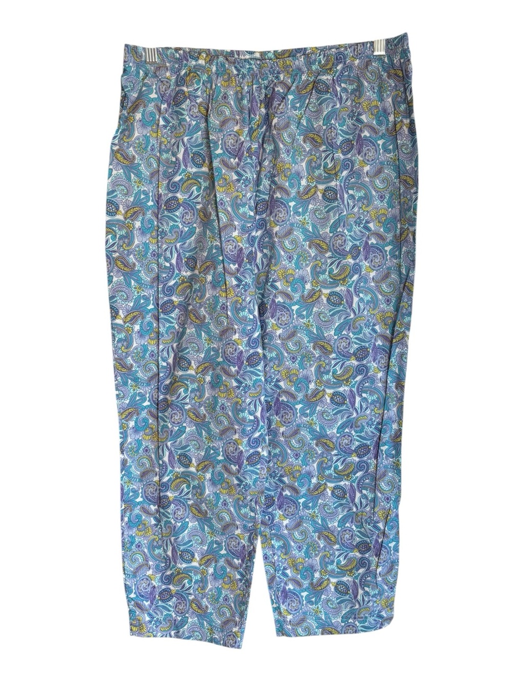 In Due Time Maternity Paisley Capri Cotton Pants Large Blue Purple